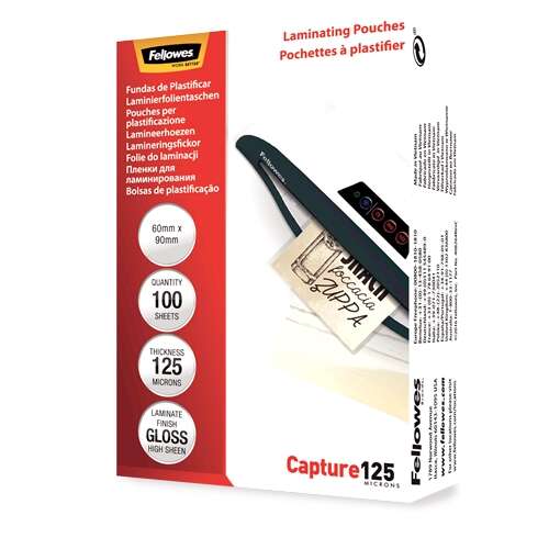 169216_1 Fellowes Pack de 100 Fundas para Plastificar Brillo para Tarjetas 60 x 90mm - 125 Micras - Alta Calidad - Transparente - Imagen 1