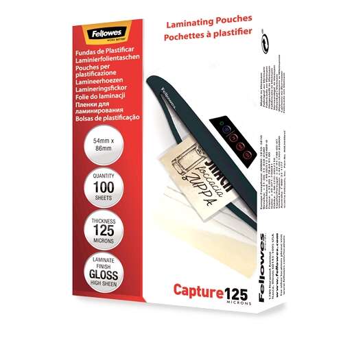 169336_1 Fellowes Pack de 100 Fundas para Plastificar Tarjetas 54 x 86 mm Brillo - 125 Micras - Alta Calidad - Transparente - Imagen 1