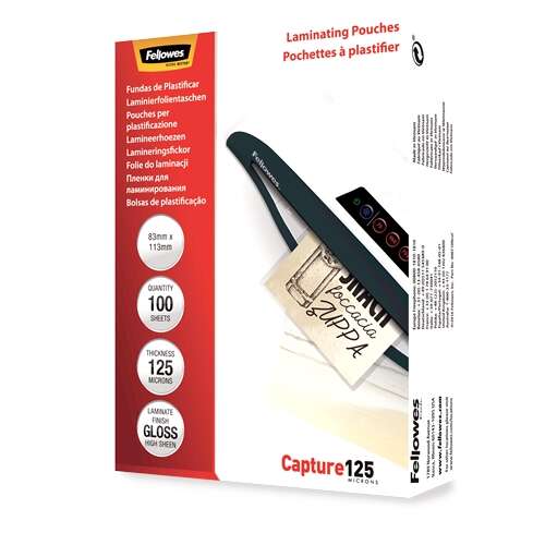 169756_1 Fellowes Pack de 100 Fundas para Plastificar Tarjetas 83 x 113cm - 125 Micras - Alta Calidad - Transparente - Imagen 1