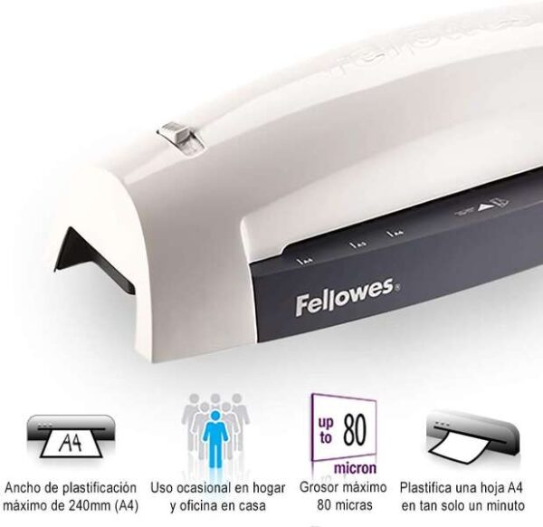 Fellowes Lunar A4 Plastificadora - Calentamiento en 4 Minutos - Grueso Bolsa 125 Micras - Imagen 2