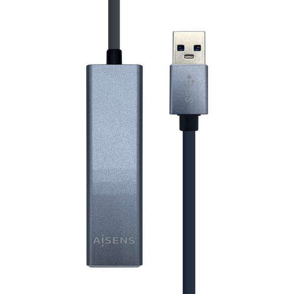 173031_1 Aisens Conversor USB 3.0 a Ethernet GIGABIT 10/100/1000 MBPS + HUB 3xUSB3.0 - 15cm - Color Gris - Imagen 1