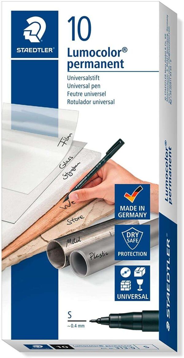 Staedtler Lumocolor Permanent 313 Rotulador Permanente de Punta Fina - Trazo 0.4mm - Secado Rapido - Color Negro - Imagen 2