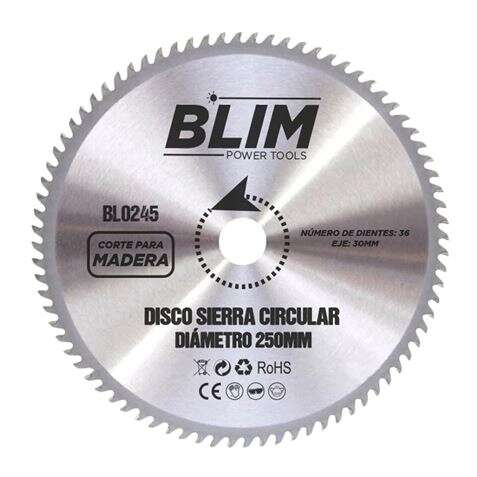176881_1 Blim Disco Corte de Madera para Sierra 250mm - 36 Dientes con Recubrimiento en Carburo de Tungsteno - Imagen 1