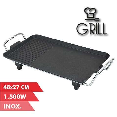 177101_1 Muvip Plancha de Asar Electrica 1500W - 2 Zonas Lisa y Grill - Placa Antiadherente - Asas Tacto Frio - Termostato Extraible - Superficie 48x27cm - Imagen 1