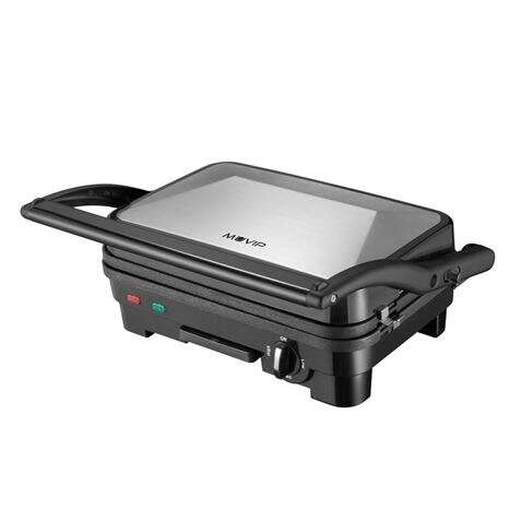 177121_1 Muvip Sandwichera Inox 1800W - Placas Antiadherentes Reversibles Grill, Lisa - Selector de Temperatura - Placa Superior Basculante - Asas Tacto Frio - Imagen 1