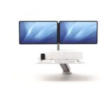Fellowes Sit-Stand Lotus RT Estacion de Trabajo Doble - Amplia Superficie - Incluye Brazo Monitor - Superficie de Madera Resistente - Color Blanco - Imagen 3