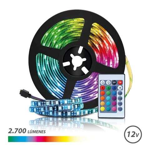 178971_1 Elbat Tira LED RGB 12V 2700lm - 30 Led por Metro - Control Remoto - Longitud 5m - Imagen 1