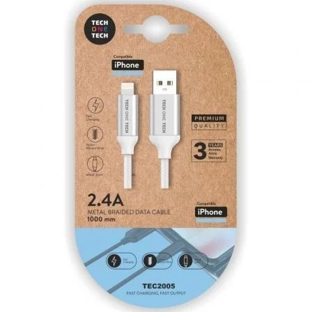 180176_1 TechOneTech Cable USB-A Macho a Lightning Macho 1m - Recubierto de Nylon Trenzado - Imagen 1