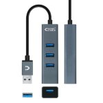 Nanocable Hub USB 3.0 4xUSB3.0. USB-A/M-USB 3.0/H - Aluminio - 10 cm - Color Gris - Imagen 3