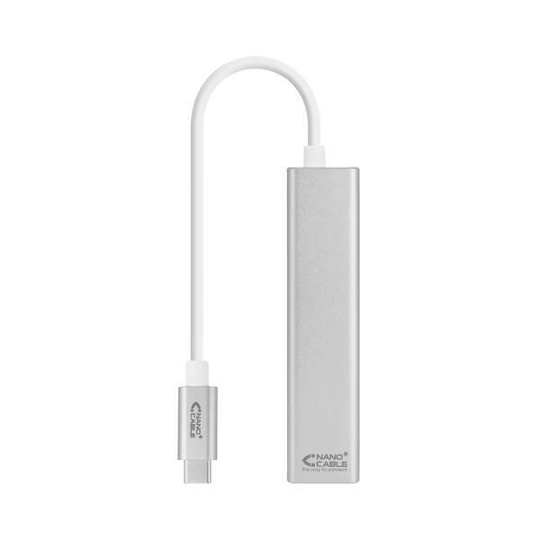 183651_1 Nanocable Conversor USB-C a Ethernet Gigabit + 3xUSB 3.0 - Aluminio - 15 cm - Color Plata - Imagen 1