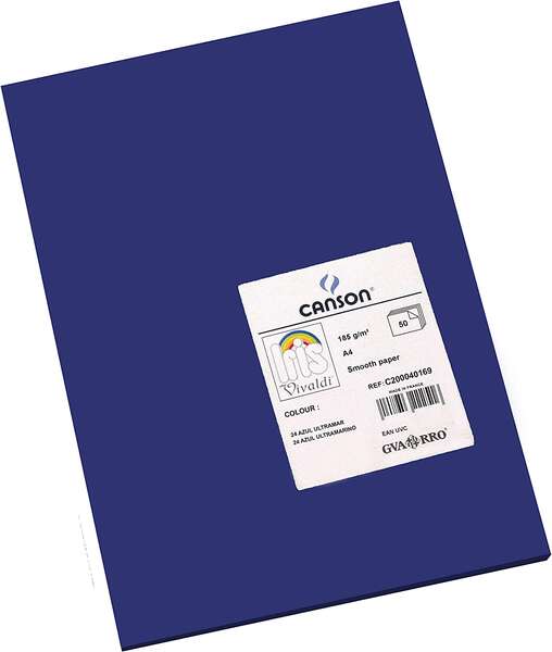 184386_1 Canson Guarro Pack de 50 Cartulinas Iris A4 de 185g - 21x29.7cm - Color Azul Ultramar - Imagen 1