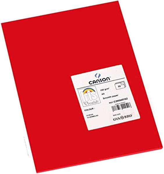 184476_1 Canson Guarro Pack de 50 Cartulinas Iris A4 de 185g - 21x29.7cm - Color Rojo - Imagen 1