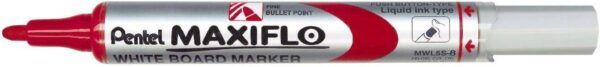 186591_1 Pentel Maxiflo Rotulador para Pizarra Blanca - Regulacion del Flujo de Tinta - Punta de Bala - Ancho de Linea 2mm - 50% de Materiales Reciclados - Color Rojo - Imagen 1
