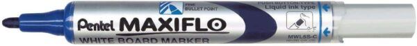 Pentel Maxiflo Rotulador para Pizarra Blanca - Regulacion del Flujo de Tinta - Punta de Bala - Ancho de Linea 2mm - 50% de Materiales Reciclados - Color Azul - Imagen 1