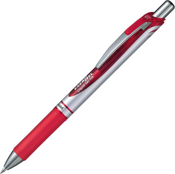 186641_1 Pentel Energel Boligrafo de Bola Retractil Tinta Gel - Punta 0.7mm - Trazo 0.35mm - Recargable - Grip de Agarre - Clip de Metal - 54% de Materiales Reciclados - Color Rojo - Imagen 1