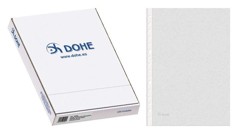 190011_1 Dohe Caja de 100 Fundas Multitaladro Premium 80 Micras Folio - 16 Perforaciones - Polipropileno Rugoso - Transparentes - Imagen 1