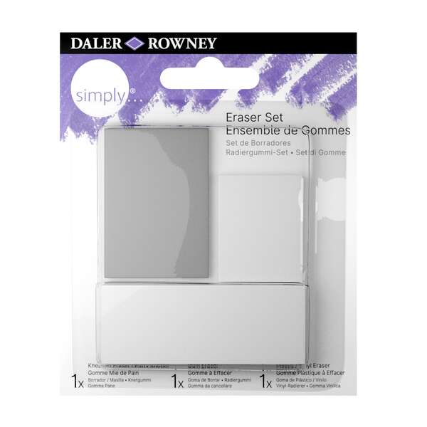 192381_1 Daler Rowney Simply Pack de 3 Gomas de Borrar para Dibujo - Estandar, Miga de Pan y Goma Plastica - Imagen 1