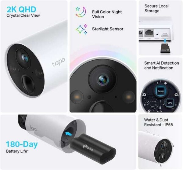 TP-Link Tapo C240S2 2 Camaras de Seguridad IP WiFi 2K QHD - Vision Nocturna - Deteccion de Movimiento - Proteccion IP65 - Imagen 2