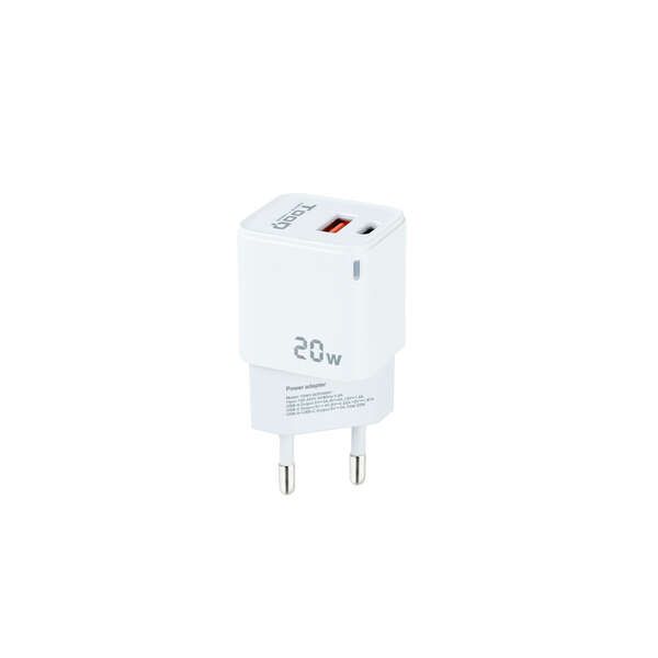 198166_1 Tooq Cargador de Pared USB-C/PD + USB-A/QC 20W - Color Blanco - Imagen 1