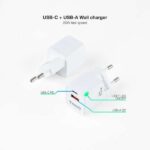 Tooq Cargador de Pared USB-C/PD + USB-A/QC 20W - Color Blanco - Imagen 2