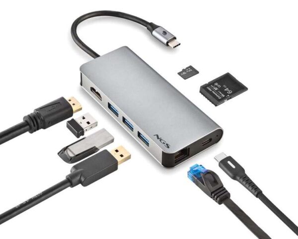 NGS Wonder Dock 8 en 1 Hub USB-C - 3x USB 3.0, 1x USB-C PD 60W, 1x HDMI, 1x RJ-45, Ranura SD 40 Mbps y Ranura TF 40 Mbps - Admite Resoluciones Maximas de 4K a 30 Hz - Imagen 3