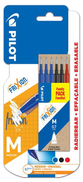 198521_1 Pilot Pack de 6 Recambios para Frixion Ball y Frixion Clicker - Punta de Bola Redonda 0.7mm - Trazo 0.4mm - Colores: 3x Azul, 2x Negro y 1x Rojo - Imagen 1