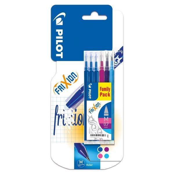 198526_1 Pilot Pack de 6 Recambios para Frixion Ball y Frixion Clicker - Punta de Bola Redonda 0.7mm - Trazo 0.4mm - Colores: 3x Azul, 1x Azul Claro, 1x Violeta y 1x Rosa - Imagen 1