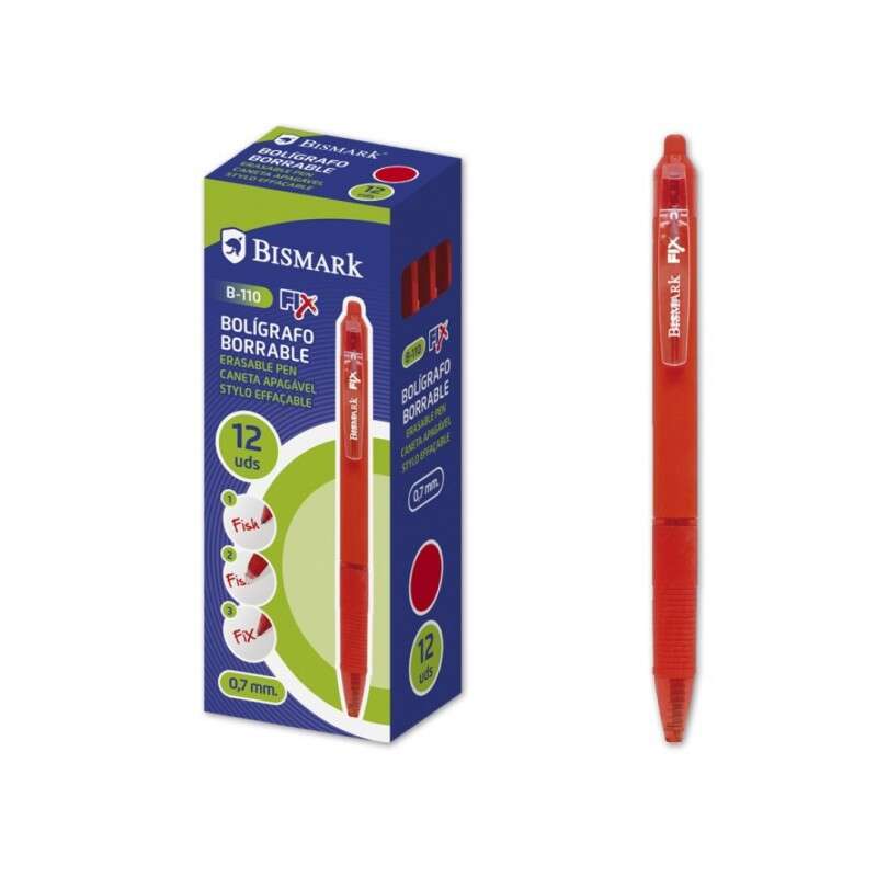 199031_1 Bismark Fix Boligrafo Retractil Borrable - Punta Fina 0.7mm - Con Clip - Color Rojo - Imagen 1