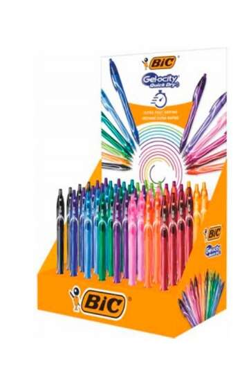 201701_1 Bic Gel-Ocity Quick Dry Expositor de 48 Boligrafos Retractiles - Grip de Goma - Punta Media de 0.7mm - Secado Ultra Rapido - No Mancha el Papel - Colores Surtidos - Imagen 1