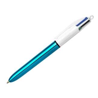 201711_2 Bic 4 Colours Shine Boligrafo de Bola Retractil - Punta de 1mm - Trazo de 0.4mm - Tinta con Base de Aceite - Cuerpo Azul Metalizado/Blanco - 4 Colores - Imagen 1