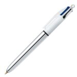 Bic 4 Colours Shine Boligrafo de Bola Retractil - Punta de 1mm - Trazo de 0.4mm - Tinta con Base de Aceite - Cuerpo Plata/Blanco - 4 Colores