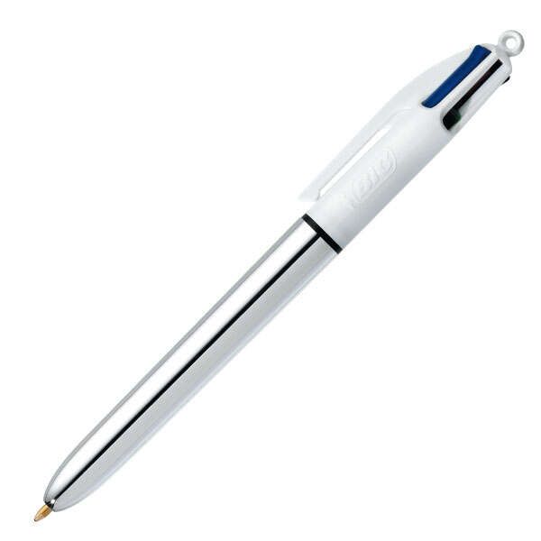 201716_2 Bic 4 Colours Shine Boligrafo de Bola Retractil - Punta de 1mm - Trazo de 0.4mm - Tinta con Base de Aceite - Cuerpo Plata/Blanco - 4 Colores - Imagen 1