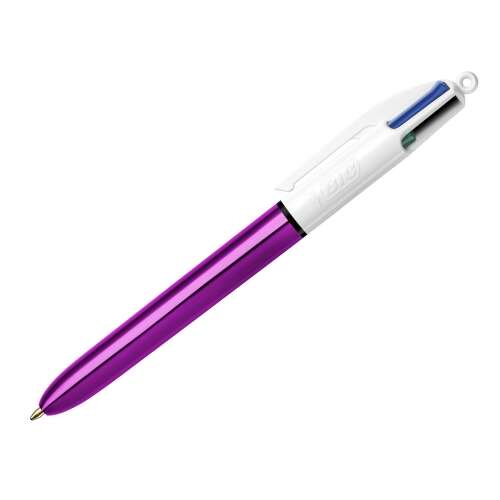 201726_2 Bic 4 Colours Shine Boligrafo de Bola Retractil - Punta de 1mm - Trazo de 0.4mm - Tinta con Base de Aceite - Cuerpo Morado Metalizado/Blanco - 4 Colores - Imagen 1
