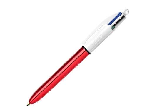 201731_2 Bic 4 Colours Shine Boligrafo de Bola Retractil - Punta de 1mm - Trazo de 0.4mm - Tinta con Base de Aceite - Cuerpo Rojo Metalizado/Blanco - 4 Colores - Imagen 1
