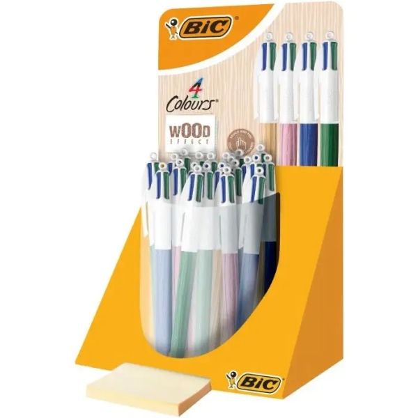 201756_1 Bic 4 Colours Wood Style Expositor de 30 Boligrafos de Bola Retractiles - Punta Media de 1.0mm - Tinta con Base de Aceite - Diseño Madera - 4 Colores - Imagen 1
