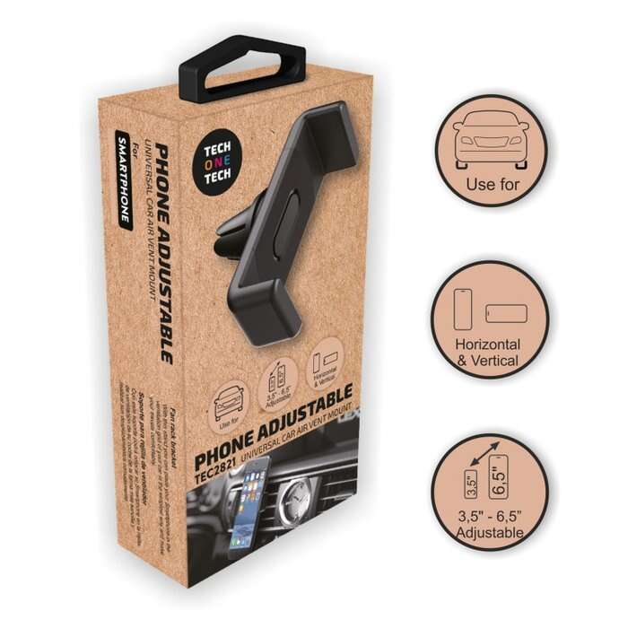202591_1 TechOneTech Soporte de Coche para Smartphones de 3.5" hasta 6.5" - Mecanismo de Pinza - Posicion Horizontal y Vertical - Fijacion a Salida de Ventilacion - Imagen 1