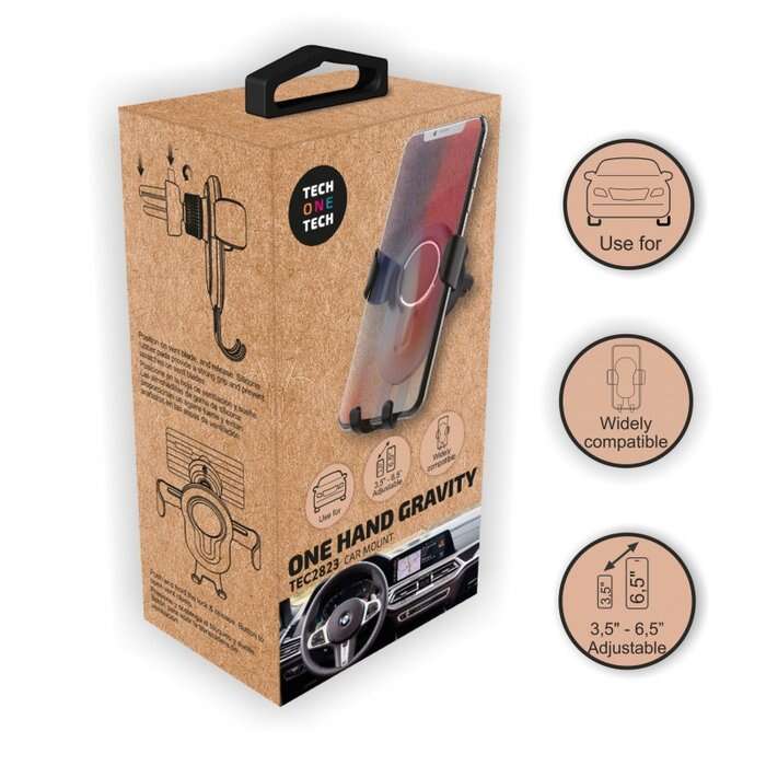 202601_1 TechOneTech Soporte de Coche para Smartphones hasta 6.5" por Gravedad - Fijacion a Salida de Ventilacion - Imagen 1