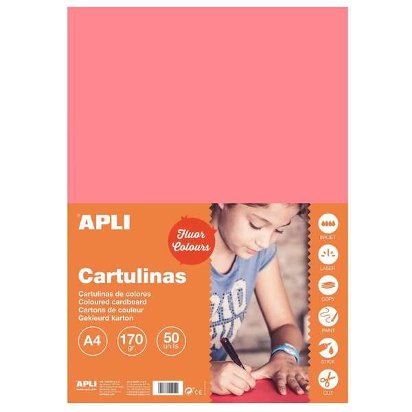206721_1 Apli Cartulina Rosa Fluorescente A4 170g 50 Hojas - Imagen 1