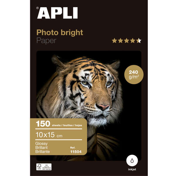 207231_1 Apli Pack de 150 Hojas de Papel Fotografico Photobright 10x15cm 240g - Acabado Brillante - Apto para Uso en Impresoras Inkjet - Imagen 1