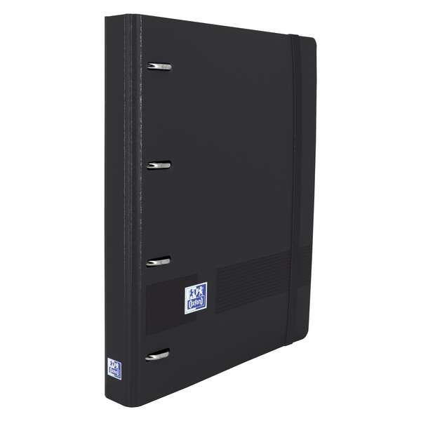 208636_1 Oxford Europeanbinder Live & Go Carpeta de 4 Anillas Formato A4+ con Recambio Cuadriculado 5x5mm y 4 Taladros - Tapa de Plastico Resistente - Cierre con Goma Elastica - Color Negro - Imagen 1