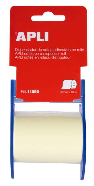209116_1 Apli Rollo de Nota Adhesiva con Dispensador - Medidas del Rollo 60mmx10m - Facil de Usar - Adhesivo de Calidad - Color Nota Amarillo - Color Dispensador Azul - Imagen 1