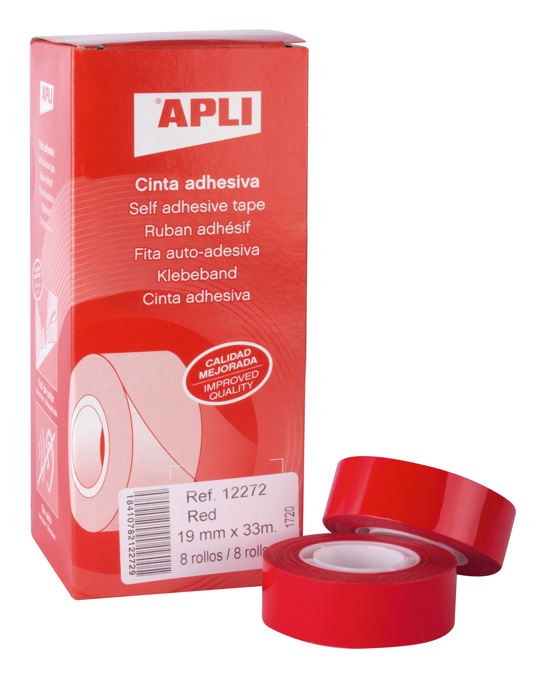 209341_1 Cinta Adhesiva Roja 19mm x 33m - Resistente al Desgarro - Fácil de Cortar - Ideal para Manualidades y Embalaje - Rojo - Imagen 1