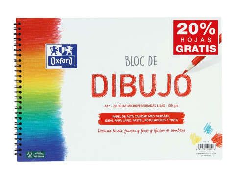 209741_1 Oxford Bloc de Dibujo Escolar Espiral Formato A4+ Liso - 20 Hojas Microperforadas 130gr Color natural - Papel de Superfície Rugosa - Imagen 1