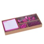 Apli Fluor Collection Set de Oficina con 25 Pins, 80 Clips de 28mm, 20 Pinzas Abatibles de 19mm, Bloc de 100 Notas Adhesivas Blancas con Borde Rosa - Diseño Moderno y Llamativo - Imagen 3