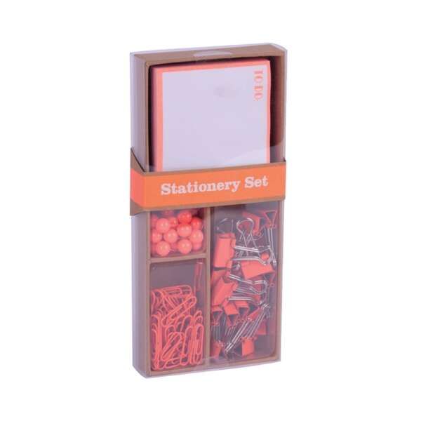 210086_1 Apli Fluor Collection Set de Oficina - 25 Pins, 80 Clips de 28mm, 20 Pinzas Abatibles de 19mm y Notas Adhesivas de 100 Hojas en Naranja Fluor - Diseño Moderno y Llamativo - Producto Reposicionable para Expositor 17684 - Imagen 1