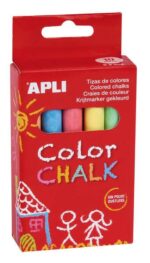 Apli Tizas Redondas de Colores Surtidos - Pack de 10 Tizas de Ø 9 x 80mm - sin Polvo - Ideales para Escribir, Dibujar y Colorear en Pizarras y Pavimentos - Aptas para Uso Escolar