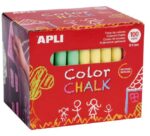Apli Pack de 100 Tizas Redondas de Colores Surtidos Ø 9 x 80mm - Sin Polvo - Ideales para Escribir, Dibujar y Colorear en Pizarras y Pavimentos - Aptas para Uso Escolar