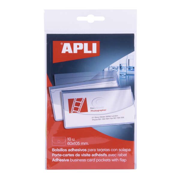 210946_1 Apli Bolsillos Adhesivos Porta Tarjetas con Solapa de Cierre - Pack de 10 - 100 x 60mm - Ideal para Presentaciones Impresas, Dosieres - Imagen 1