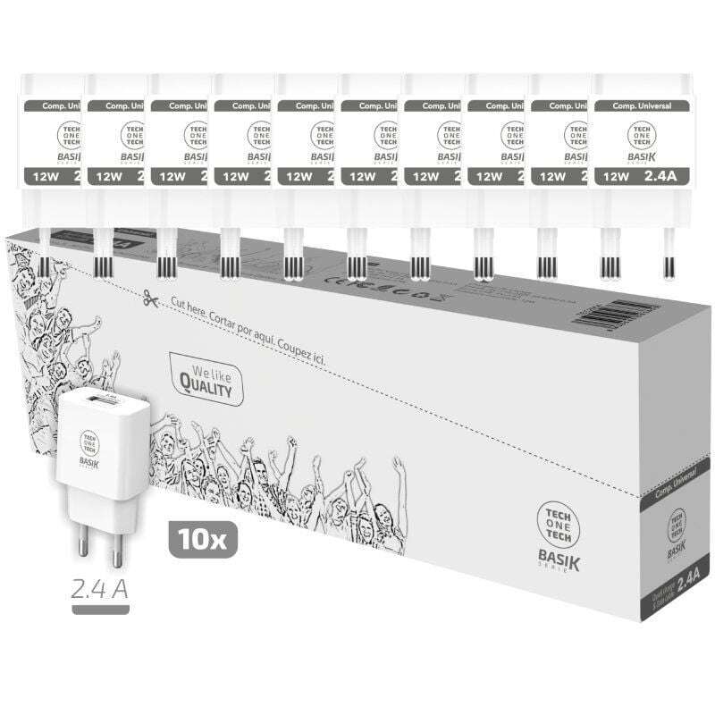 211446_1 TechOneTech Basik Pack de 10 Cargadores de Pared 1 Puerto USB 12W - Imagen 1