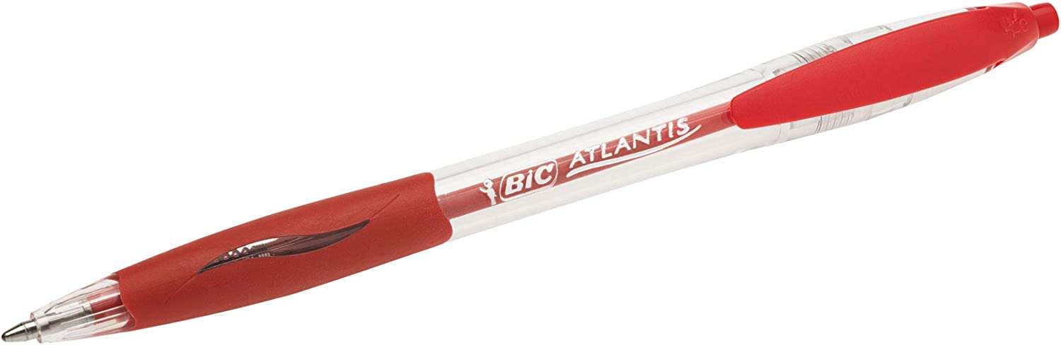 216927_1 Bic Atlantis Classic Boligrafo Retractil - Punta de 1mm - Cuerpo Transparente con Grip - Color Rojo - Imagen 1